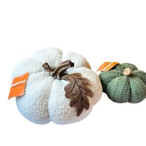 New Fall Pumpkin Bouclé Pillow 2 Set Sherpa & Knit Decor Halloween Thanksgiving